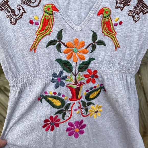 Johnny Was JWLA Embroidered LOVE Birds Floral V-neck Cotton Cap Sleeve Dress XS - Picture 9 of 12